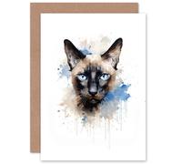 Artery8 Siamese Cat Lovers Gift Watercolour Pet Portrait Painting Artwork Sealed Greeting Card Plus Envelope Blank inside