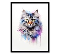 Wall Art Print Siberian Cat Lovers Gift Watercolour Pet Portrait Painting Artwork Art Framed Artery8 Multi A4