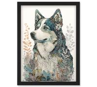 Artery8 Siberian Husky Dog Nature Spirit Animal Modern Multicoloured Illustration Wall Art Print - A4 Size