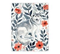 Artery8 Siberian Husky in Poppy Flower Pattern Dog Lover Wall Art Print in Blue | Size: W12" x H16" Artery8 Blue W12" x H16"