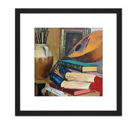 Artery8 Sicurezza Still Life With Books Mandolin Painting 8X8 Inch Square Wooden Framed Wall Art Print Picture with Mount in Black Artery8 Black