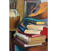 Artery8 Sicurezza Still Life With Books Mandolin Painting Art Print Canvas Premium Wall Decor Poster Mural