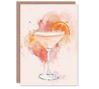 Artery8 Greeting Card Sidecar Cocktail Pastel Pink Orange Watercolour Blank For All Him Or Her Art Birthday Card