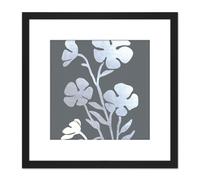 Artery8 Silver Foil Metallic Foil Style on Grey Pressed Flowers Floral Painting Square Wooden Framed Wall Art Print Picture 8X8 Inch in Black Artery8 Black
