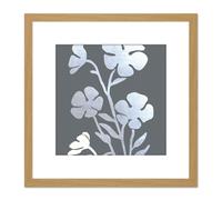 Artery8 Silver Foil Metallic Foil Style on Grey Pressed Flowers Floral Painting Square Wooden Framed Wall Art Print Picture 8X8 Inch in Light Oak Artery8 Light Oak