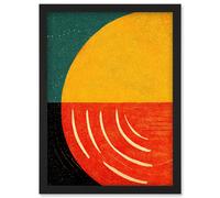 Wee Blue Coo Simple Bold Abstract Modern Painting Teal Mustard Coral Black Artwork Framed Wall Art Print A4