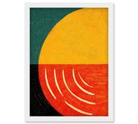 Artery8 Simple Bold Abstract Modern Painting Teal Mustard Coral Black Artwork Framed Wall Art Print A4 in White Artery8 White