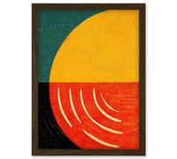 Wee Blue Coo Simple Bold Abstract Modern Painting Teal Mustard Coral Black Artwork Framed Wall Art Print A4