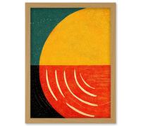 Artery8 Simple Bold Abstract Modern Painting Teal Mustard Coral Black Artwork Framed Wall Art Print A4 in Light Oak Artery8 Light Oak