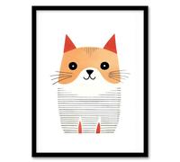 Artery8 Simple Cute Cat Pencil Drawing Kids Bedroom Artwork Framed Wall Art Print A4