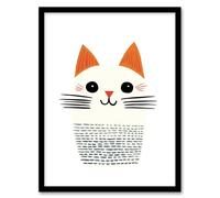 Artery8 Simple Cute Cat Portrait Pencil Colours Artwork Kids Bedroom Art Print Framed Poster Wall Decor in Black | Size: W12" x H16" Artery8 Black W12" x H16"