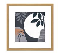 Artery8 Simple Elegant Boho Rainforest Plants Moonlight Night Shadows Square Wooden Framed Wall Art Print Picture 8X8 Inch in Light Oak Artery8 Light Oak