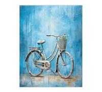 Artery8 Simple Elegant Single Bicycle On Blue Modern Contemporary Detailed Flower Basket Artwork Extra Large XL Wall Art Poster Print