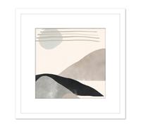Artery8 Simple Minimalist Mountain Hill Landscape Boho Abstract Watercolour Illustration Square Wooden Framed Wall Art Print Picture 8X8 Inch in White Artery8 White