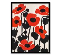Artery8 Simple Poppy Flowers in Bloom Graphic Design Framed Art Print in Red | Size: A4 Artery8 Red A4