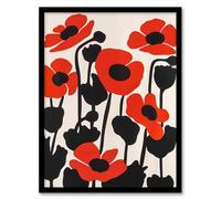 Artery8 Simple Poppy Flowers in Bloom Graphic Design Living Room Artwork Framed Wall Art Print 18X24 Inch