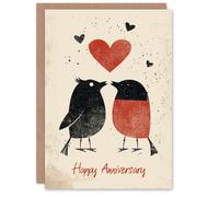 Artery8 Anniversary Card Simple Red Robin Birds Couple Love Heart For Him or Her Partner Greeting Card