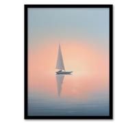 Artery8 Simple Sail Boat Reflection Sea Ocean Sunset Minimalist Serenity Artwork Framed Wall Art Print 18X24 Inch