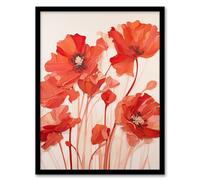 Artery8 Simplicity in Poppies Thick Paste Oil Painting Artwork Framed Wall Art Print A4
