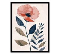 Artery8 Singe Boho Poppy Flower Floral Watercolour Living Room Artwork Framed Wall Art Print A4