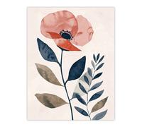 Artery8 Singe Boho Poppy Flower Floral Watercolour Wall Art Print in Pink | Size: W18" x H24" Artery8 Pink W18" x H24"