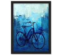 Artery8 Single Blue Bicycle Modern Artwork Framed Wall Art Print A4 in Black Artery8 Black