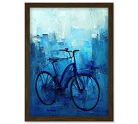Artery8 Single Blue Bicycle Modern Artwork Framed Wall Art Print A4 in Brown Artery8 Brown