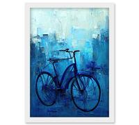 Artery8 Single Blue Bicycle Modern Artwork Framed Wall Art Print A4 in White Artery8 White