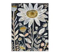 Artery8 Single Daisy Flower Artwork Dark Floral Folk Art Living Room Extra Large XL Wall Art Poster Print