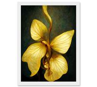 Artery8 Single Detailed Golden Yellow Orchid Flower Artwork Framed Wall Art Print A4 in White Artery8 White