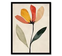 Artery8 Wall Art Print Single Flower Simple Abstract Bright Painting Art Framed Poster in Black | Size: W12" x H16" Artery8 Black W12" x H16"