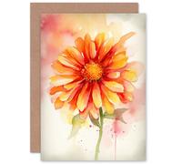 Artery8 Single Gerbera Daisy Soft Watercolour Birthday Thank You Greeting Card in Orange Artery8 Orange