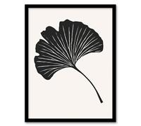 Single Ginkgo Leaf Bold Black on White Painting Framed Art Print Artery8 Black A4