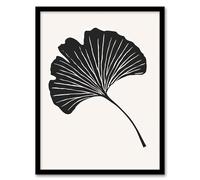 Artery8 Single Ginkgo Leaf Bold Black on White Painting Living Room Artwork Framed Wall Art Print 18X24 Inch