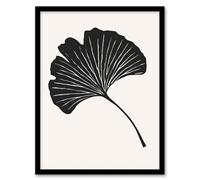 Single Ginkgo Leaf Bold Black on White Painting Framed Art Print Artery8 Black A4