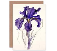 Artery8 Single Iris Watercolour Flower Bloom for Wife Her Mum Sister Daughter Mom Gran Nan Birthday Thank You Mothers Day Blank Art Greeting Card