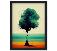 Artery8 Single Lone Abstract Tree Colourful Bold Rainbow Striped Landscape Watercolour Illustration Artwork Framed Wall Art Print A4 in Black Artery8 Black