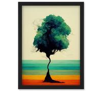 Single Lone Abstract Tree Colourful Bold Rainbow Striped Landscape Watercolour Illustration Artwork Framed Wall Art Print A4 Artery8 Black One Size