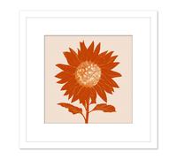 Artery8 Single Orange Sunflower Earth Toned Warm Painting Square Wooden Framed Wall Art Print Picture 8X8 Inch in White Artery8 White