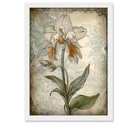 Artery8 Single Orchid Flower Pastel Colour Art Nouveau Artwork Framed A3 Wall Art Print
