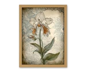 Artery8 Single Orchid Flower Pastel Colour Art Nouveau Artwork Framed Wall Art Print 18X24 Inch