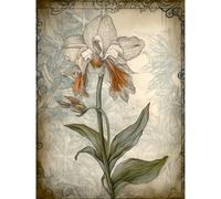 Artery8 Single Orchid Flower Pastel Colour Art Nouveau Extra Large XL Wall Art Poster Print