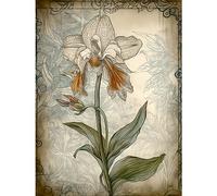 Artery8 Single Orchid Flower Pastel Colour Art Nouveau Large Wall Art Poster Print Thick Paper 18X24 Inch