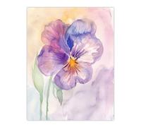 Artery8 Single Pansy Modern Watercolour Purple Floral Living Room Unframed Wall Art Print Poster Home Decor Premium