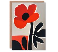 Artery8 Greeting Card Single Poppy Flower Boho Graphic Design Blank For Him Or Her Art Birthday Card