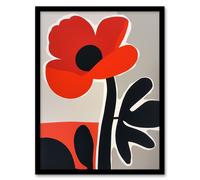 Artery8 Single Poppy Flower Boho Graphic Design Framed Art Print in Red | Size: A4 Artery8 Red A4