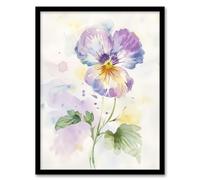 Artery8 Single Purple Pansy Simple Floral Watercolour Living Room Artwork Framed Wall Art Print 18X24 Inch