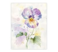 Artery8 Single Purple Pansy Simple Floral Watercolour Living Room Large Wall Art Poster Print Thick Paper 18X24 Inch