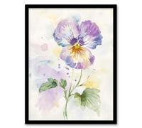Artery8 Single Purple Pansy Simple Floral Watercolour Wall Art Print - A4 Size
