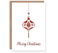 Artery8 Single Red Finial Bauble Design Bold Modern Blank For Him Or Her Art Christmas Card